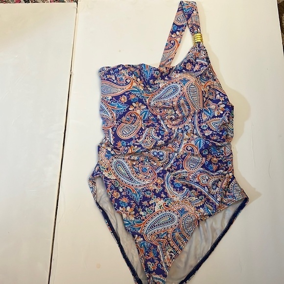 Lauren Ralph Lauren One Shoulder Paisley print bathing suit size 8 - Picture 1 of 10